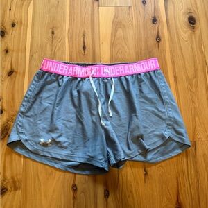 Under Armour Gray Athletic Shorts with Pink Waistband